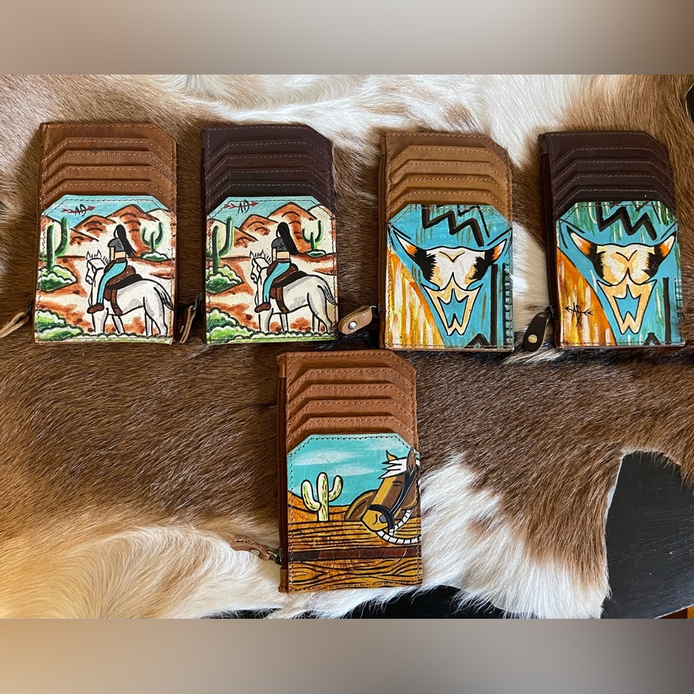 ❤️❤️Western Leather Hand Painted Slim Wallet. Card Holder❤️❤️